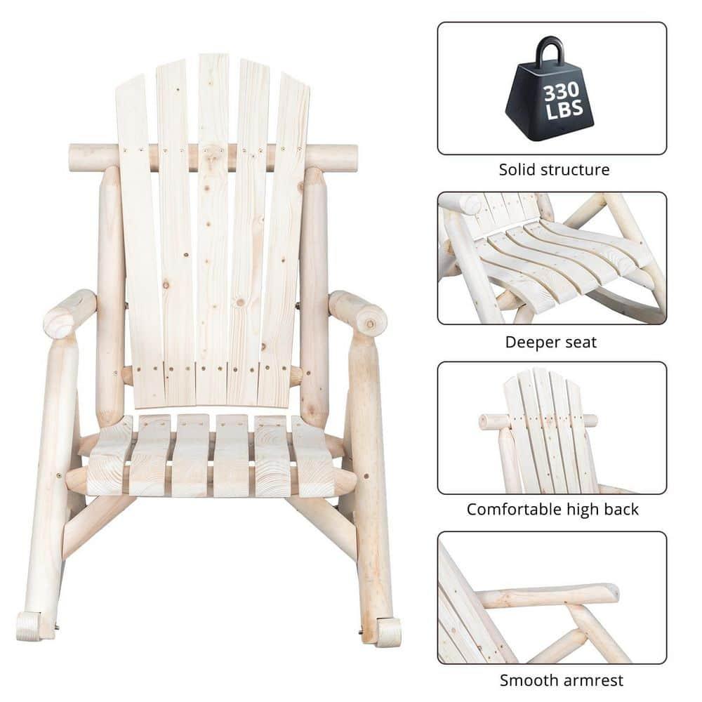 Costway Log Rocking Chair Wood Single Porch Rocker Lounge Patio Deck Furniture Natural