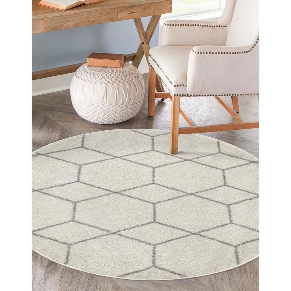 Unique Loom 4' 0 x 4' 0 Trellis Frieze Ivory Area Rug