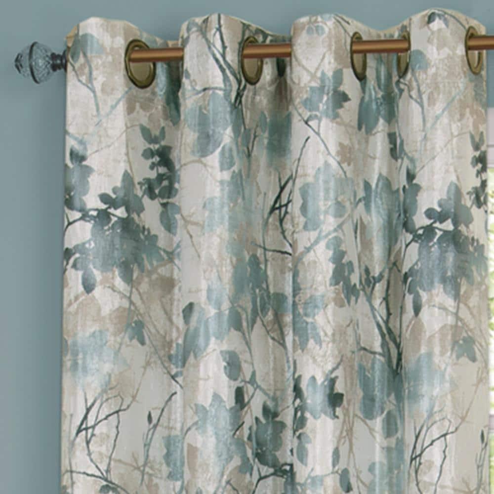 Kate Aurora Country Living 100% Thermal Lined Grommet Top Floral Room Darkening Curtains - 50 in. W x 63 in. L, Blue