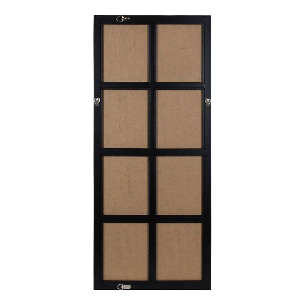 Kate and Laurel Hogan 8-Panel Windowpane Wood Wall Mirror, 18 x 42, Distressed Black, Chic Window-Inspired Wall Accent