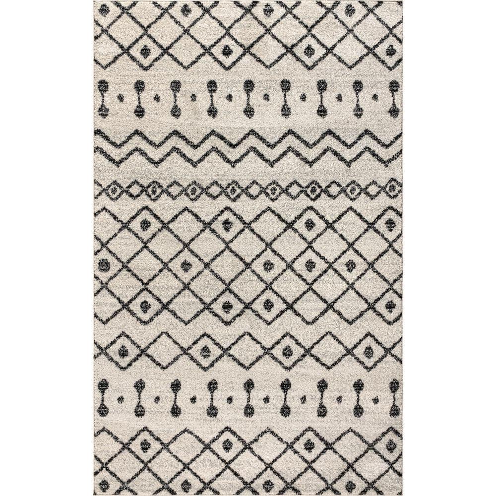 8'x10' Aksil Moroccan Beni Souk Area Rug, Cream/Black - JONATHAN Y