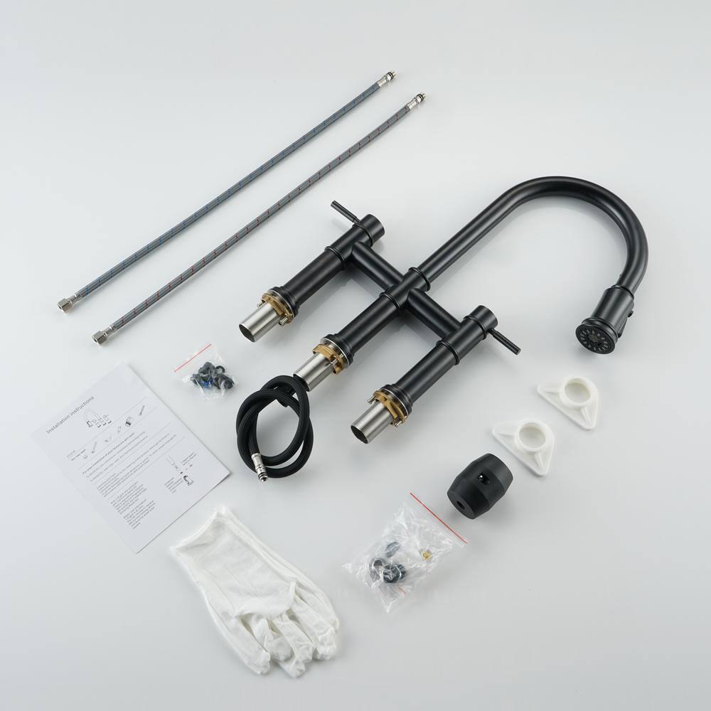 Double Handle Bridge Kitchen Faucet with Pull Down Sprayer in Oil Rubbed Bronze