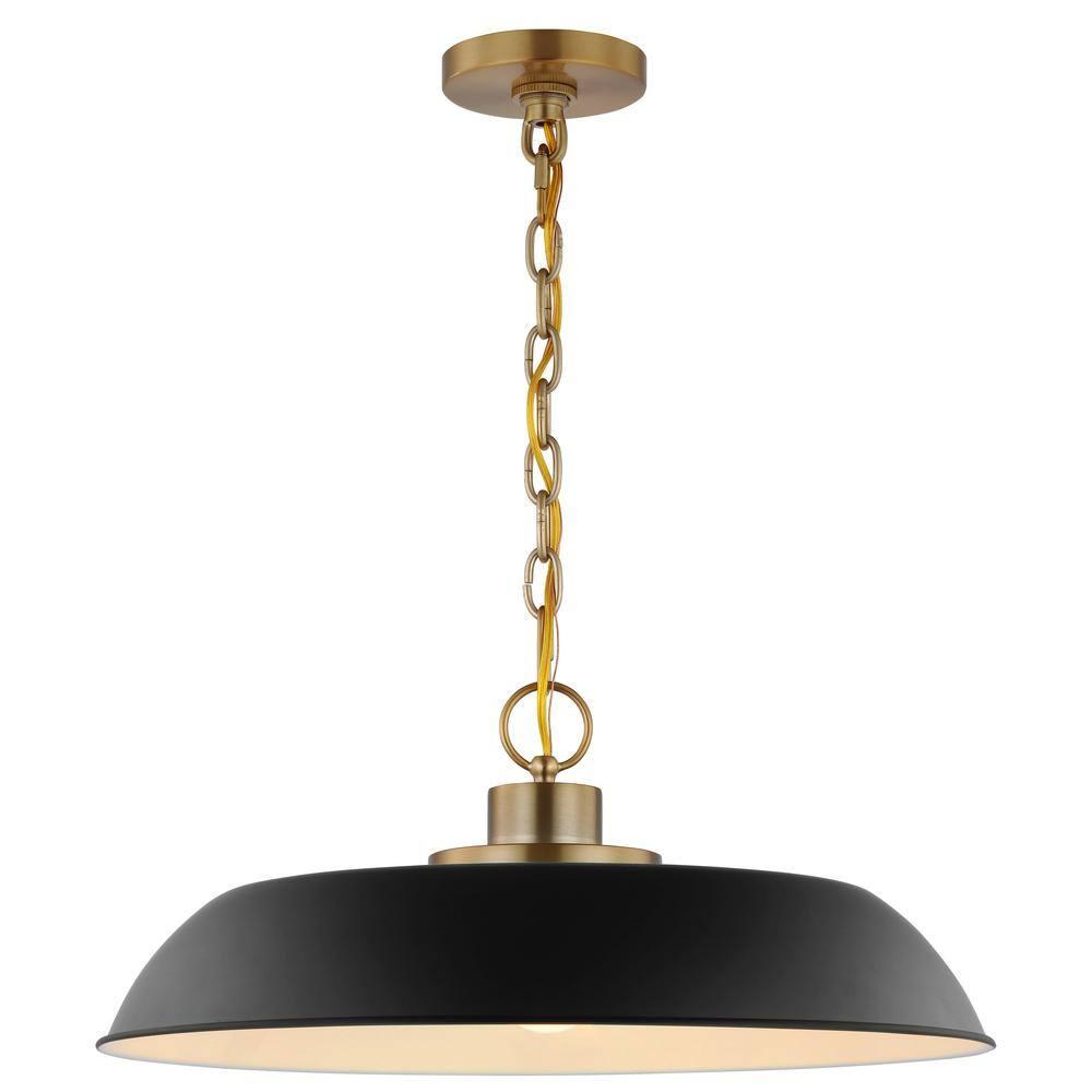 Colony Modern Dome Pendant Light in Matte Black and Burnished Brass