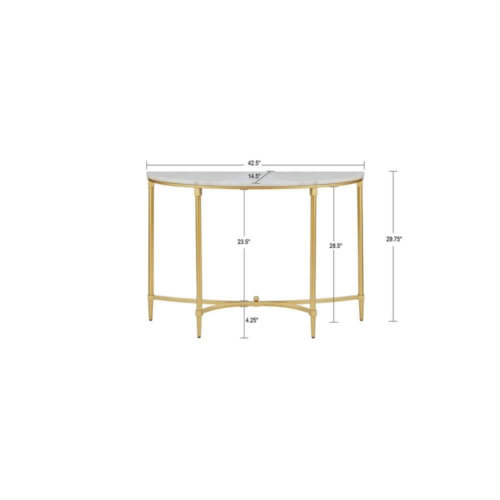 Bordeaux Marble Top Half-Moon Gold Metal Console Table
