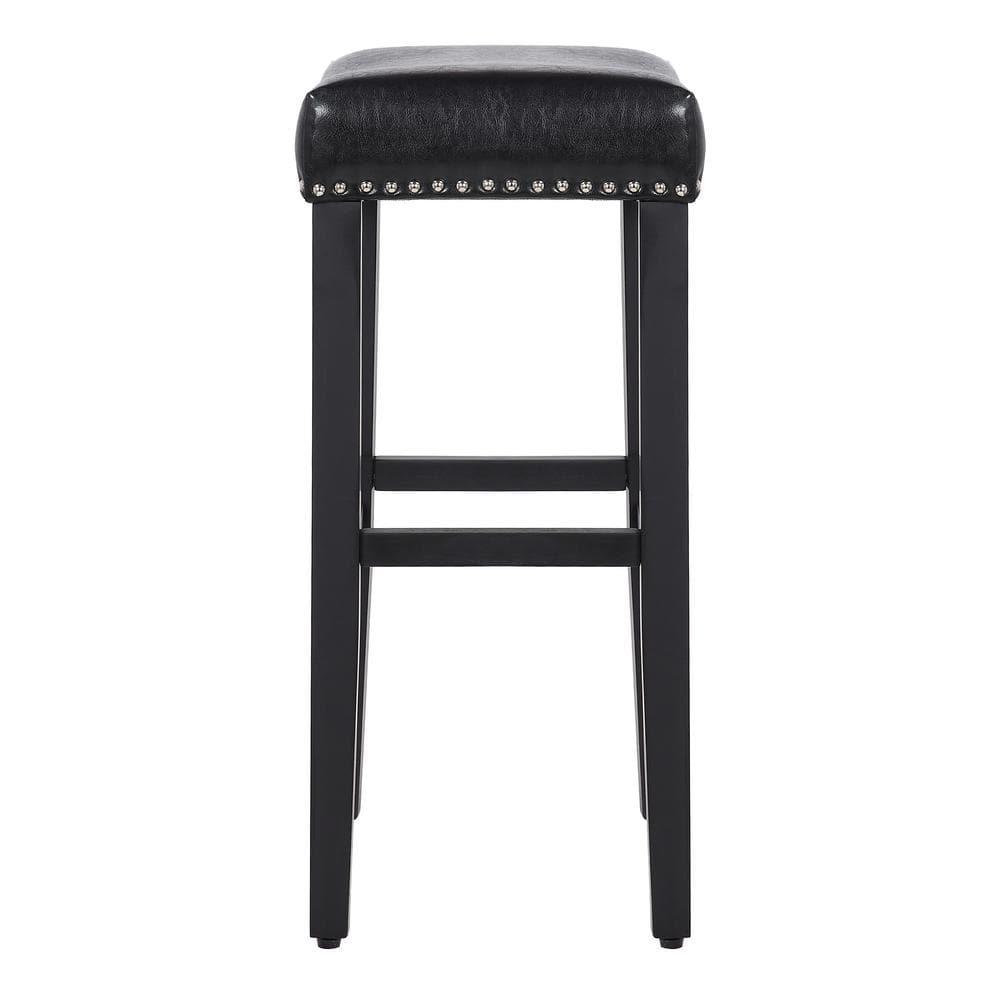 29" Inch Upholstered Backless Saddle Seat Counter Stool, Black/Leather