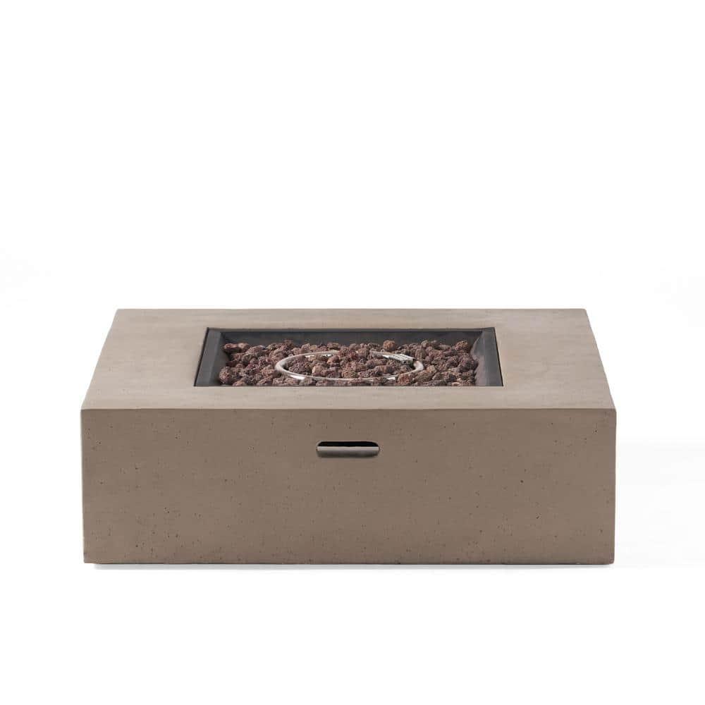 Aidan Outdoor 50000 BTU Light Weight Concrete Square Fire Pit Light Gray - Christopher Knight Home: No Assembly, Push Button Ignition