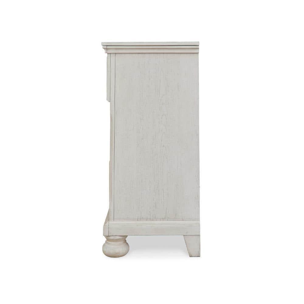 Lea 54 Inch Wide Dresser Chest, 6 Gliding Drawers, Wooden Bun Feet, White