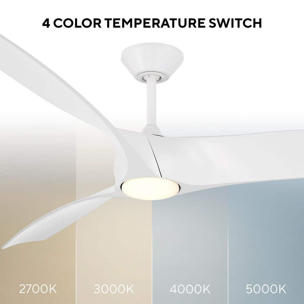 Zephyr 3 - Blade Outdoor/Indoor Smart Ceiling Fan with 2700K-3000K-4000K-5000K Selectable LED Light Kit and Remote Control Included