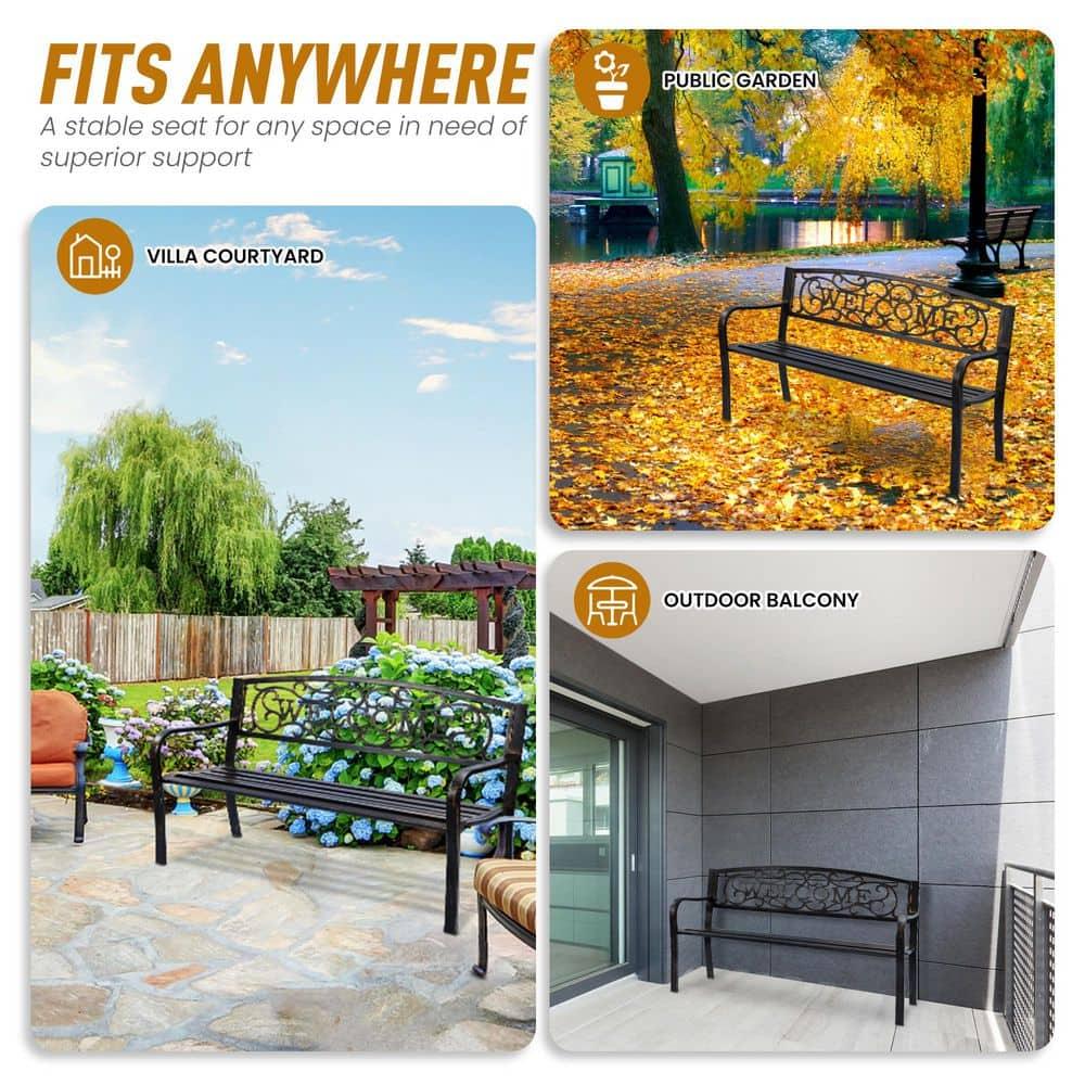 Topcobe Outdoor Furniture Steel Frame Porch Garden Bench, Patio Furniture, Bronze