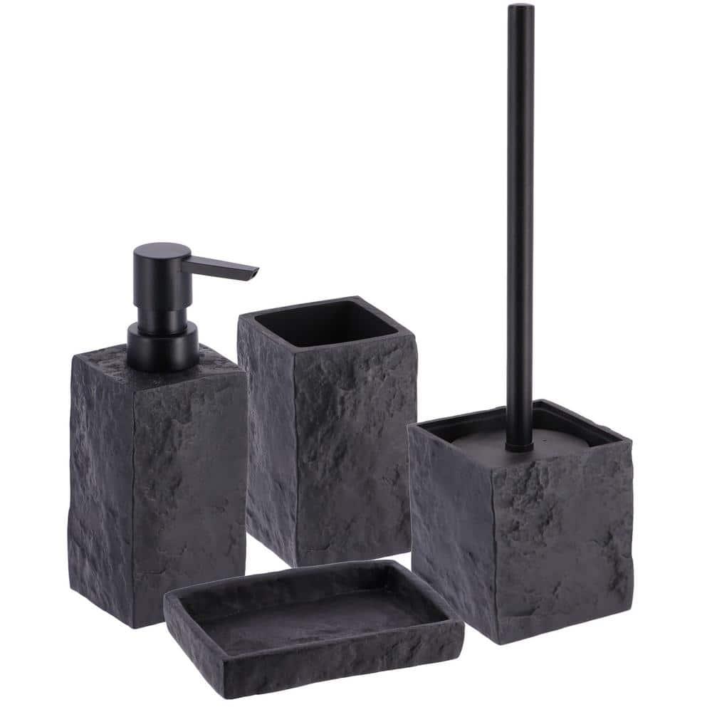 Evideco French Home Goods Black Stone Effect Square Toilet Brush and Holder Set