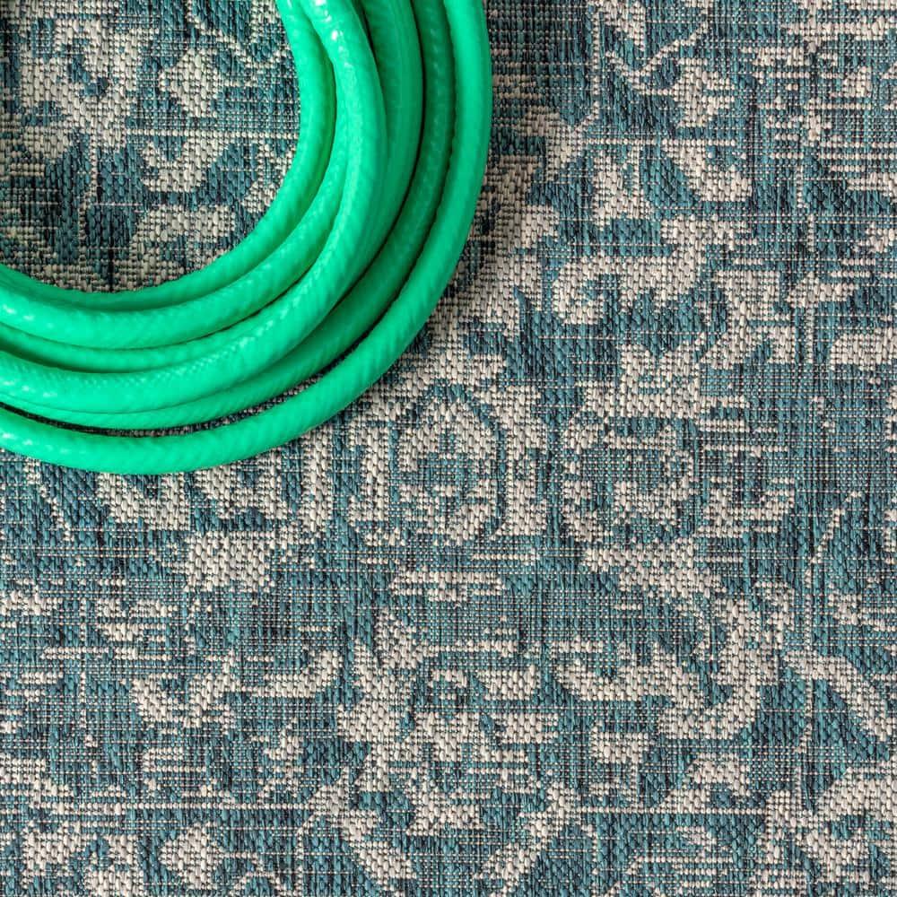 3'x5' Malta Bohemian Medallion Textured Weave Indoor/Outdoor Area Rug, Teal/Gray - JONATHAN Y