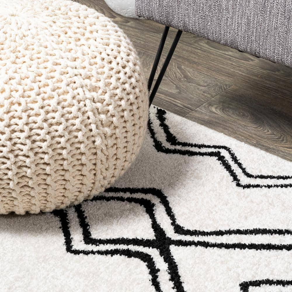 3'x5' Deia Moroccan Style Diamond Shag Area Rug, White/Black - JONATHAN Y