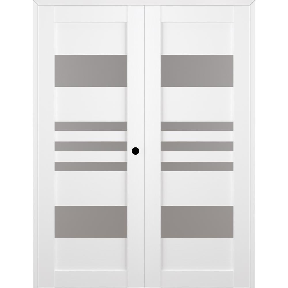 Leti Solid Manufactured Wood and Glass Paneled Prefinished Double French Door