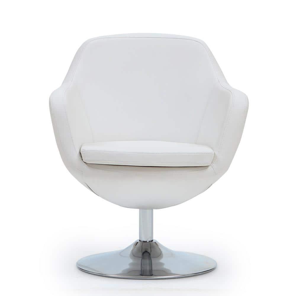 Caisson Faux Leather Swivel Accent Chair White: Polished Chrome Base, Removable Cushion - Manhattan Comfort