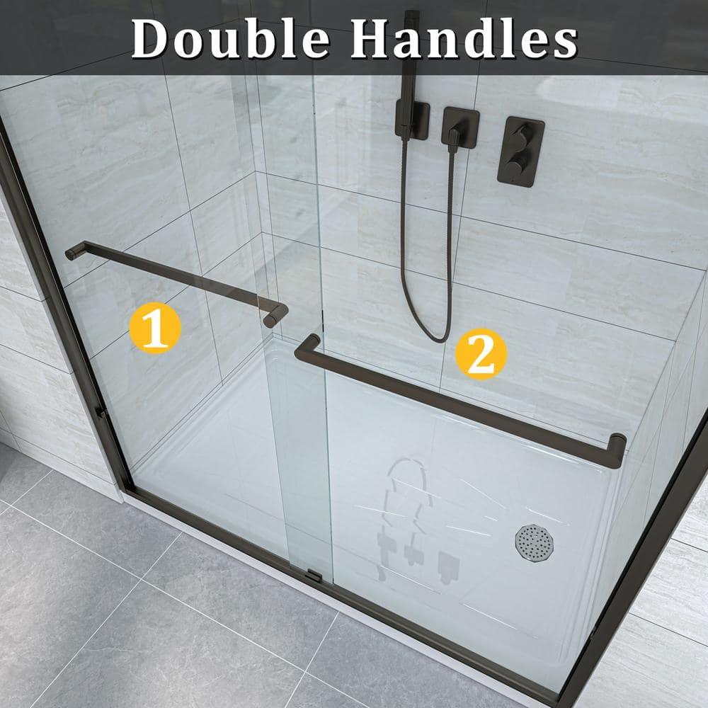 Waterpar WP1186072ORB 56''-60'' W x 72'' H Door Semi-Frameless Shower Door with Two Handles and Clear Glass