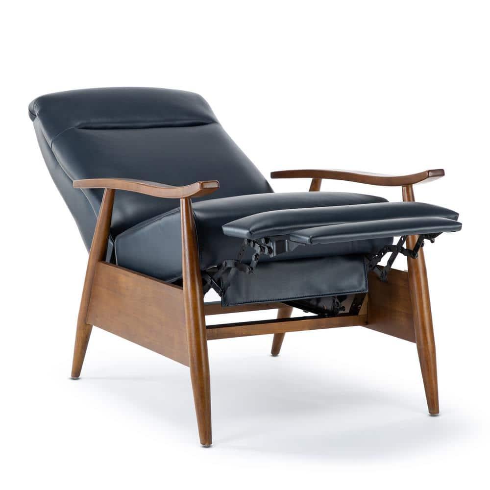 Solaris Midnight Blue Faux Leather Wooden Arm Push Back Recliner Chair
