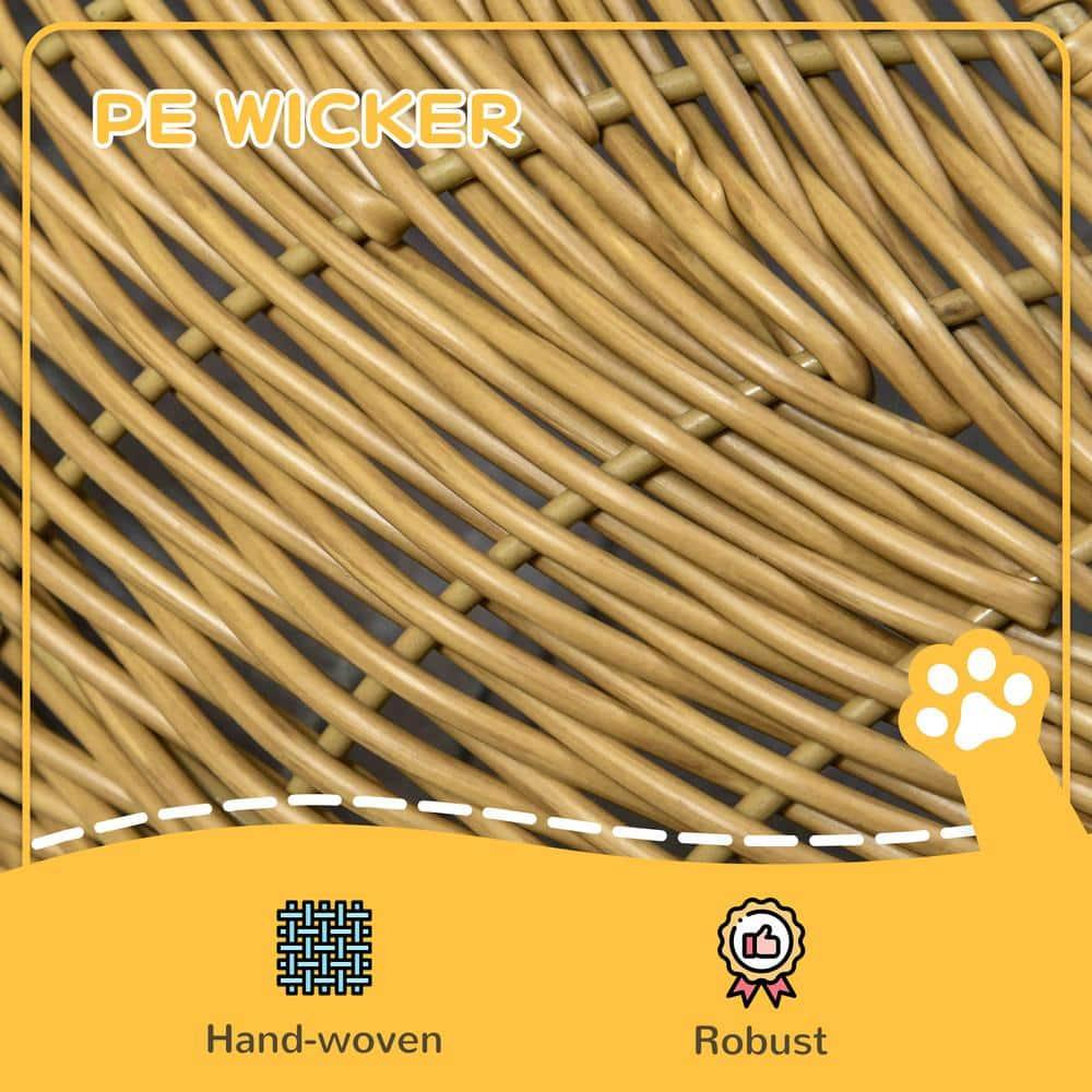 PawHut Rattan Cat Bed, Wicker Cat House Basket with Washable Cushion for Small Indoor Cats and Dogs, Light Brown