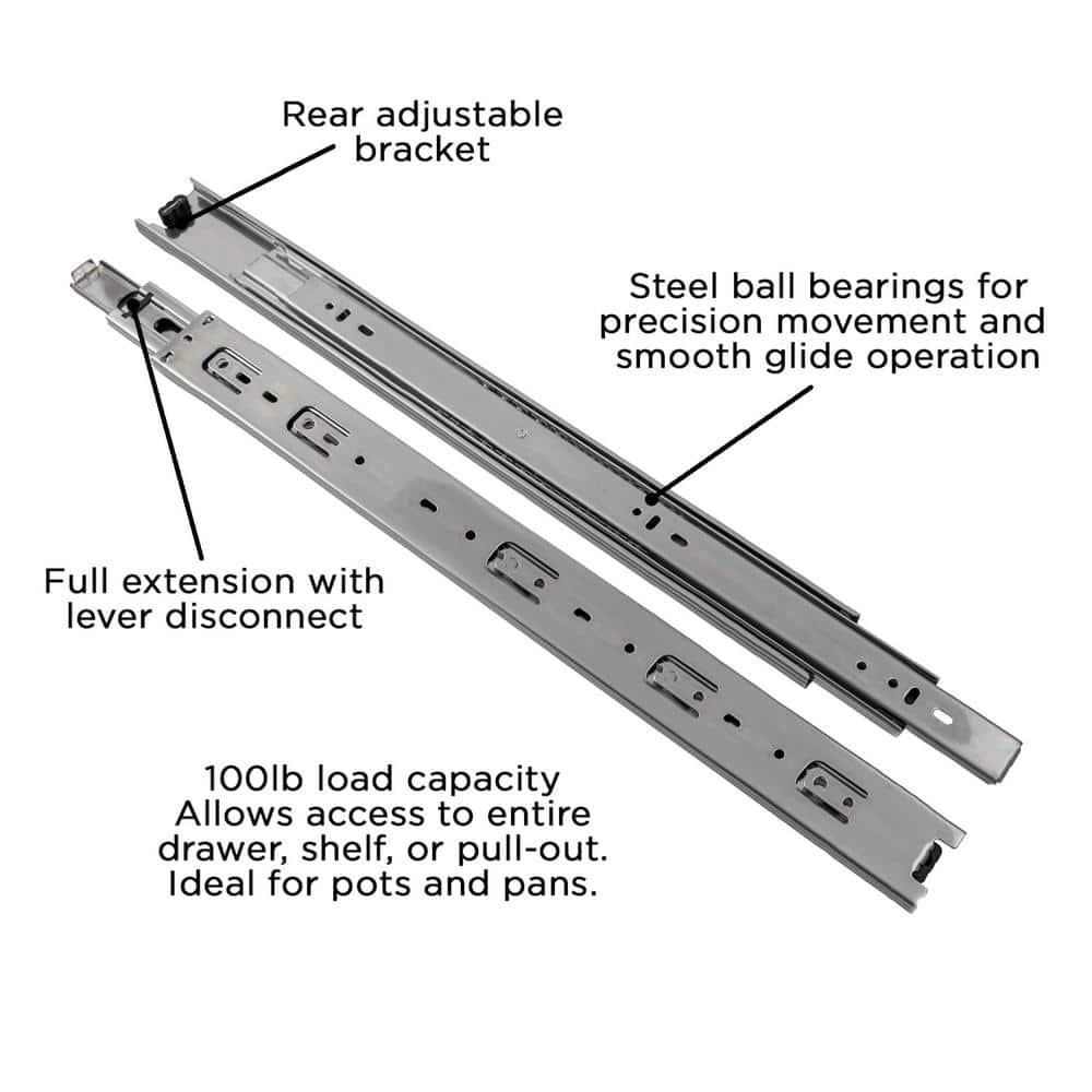 Drawer Slide Side Mount Full Extension Cadmium Finish
