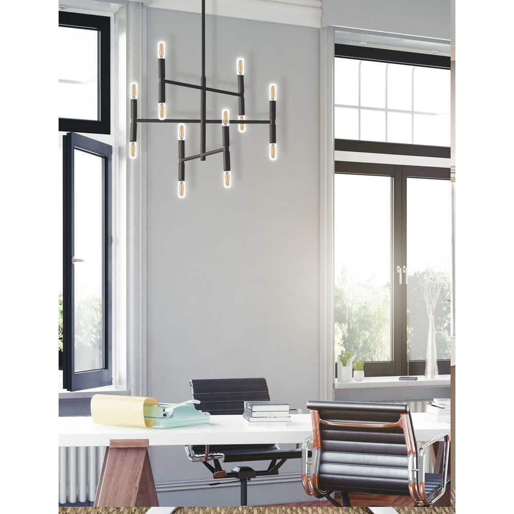 AVA-2012C-MB-Dainolite-Ava - Twelve Light 3-Tier Chandelier-Matte Black Finish