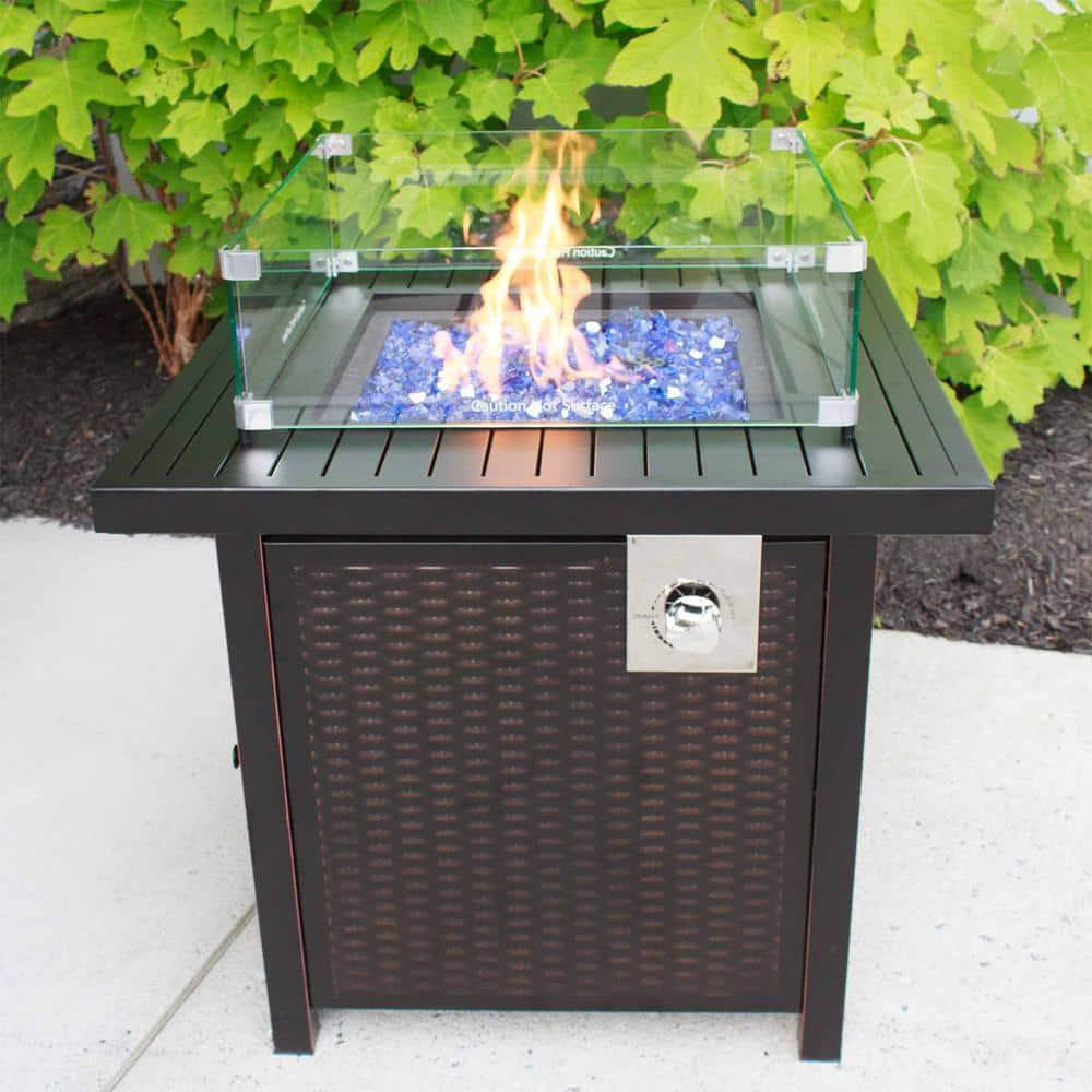 Celestial Fire Glass Square Fire Pit Wind Guard