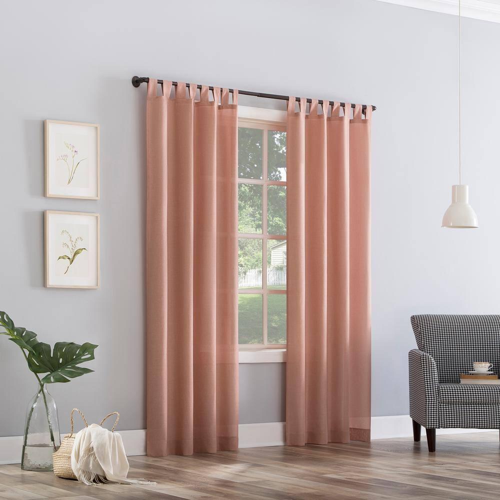 40"x84" No. 918 Light Filtering Semi-Sheer Joshua Heathered Texture Tab Top Curtain Panel Pink: Modern Sheer Curtain