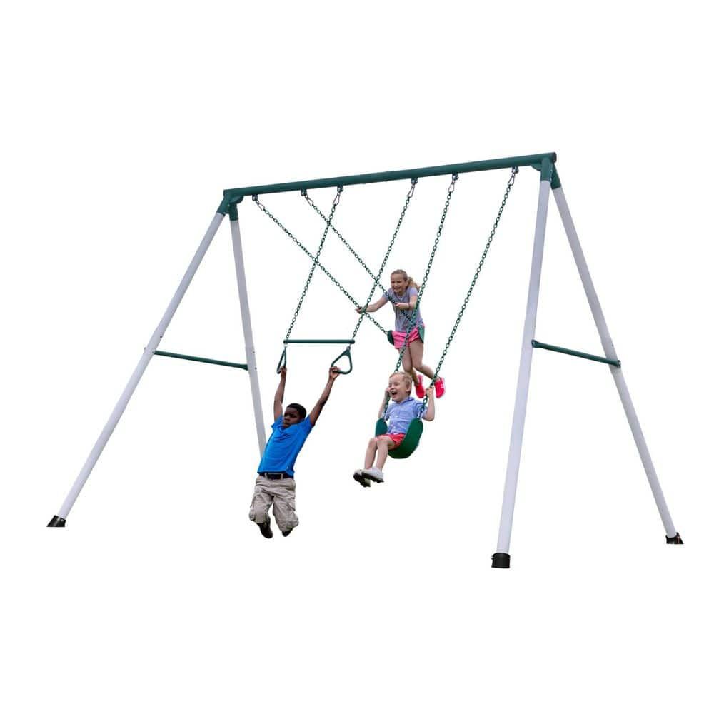 Backyard Discovery Big Brutus Galvanized Steel Swing Set, 2 Belt Swings, 1 Trapeze Bar