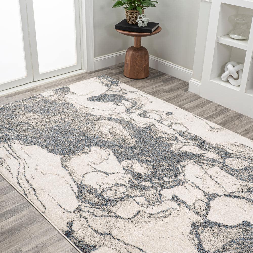5' x 8' Marmo Abstract Marbled Modern Area Rug, Gray/Cream - JONATHAN Y