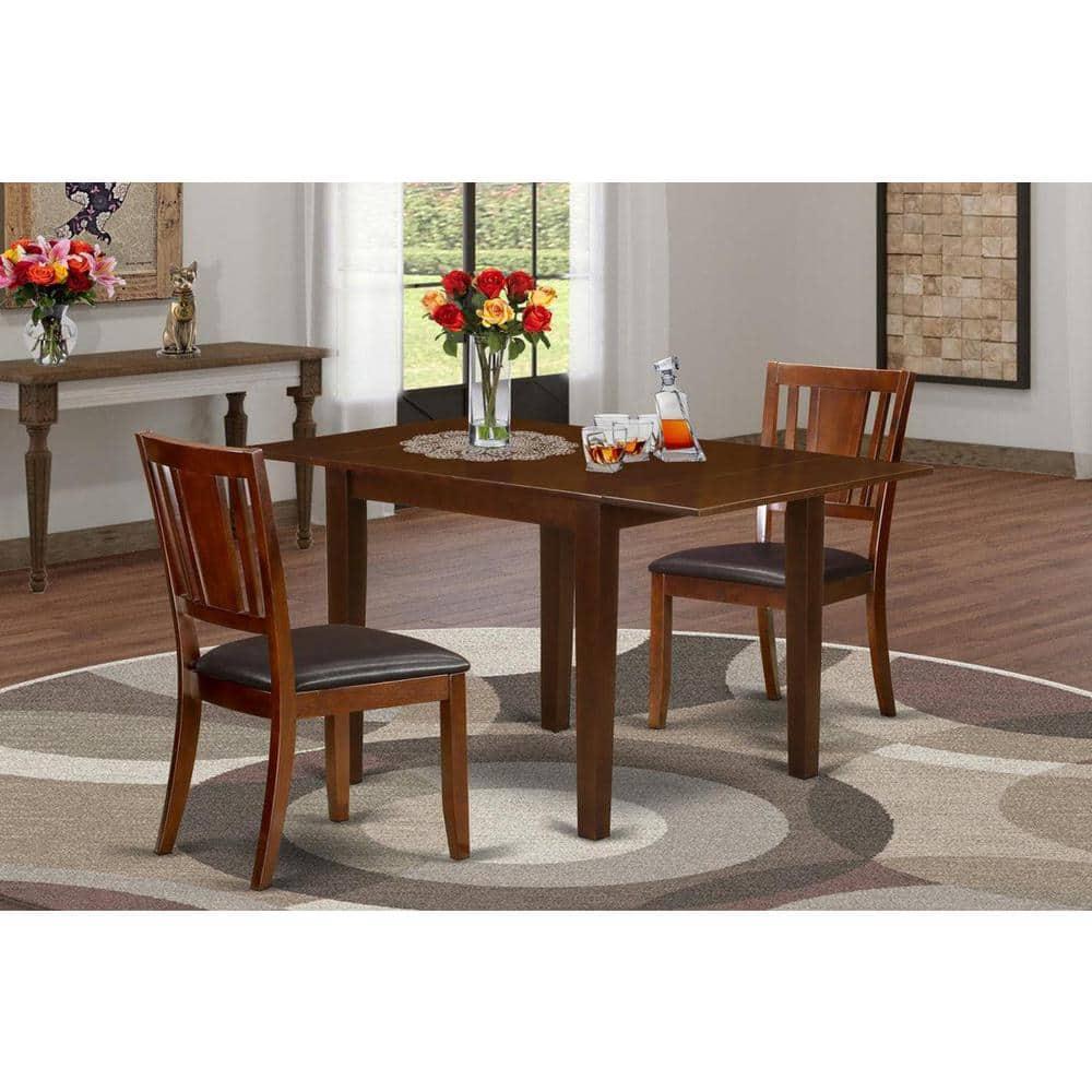 East West Furniture Norden 3-piece Dining Set with Leather Chairs in Mahogany