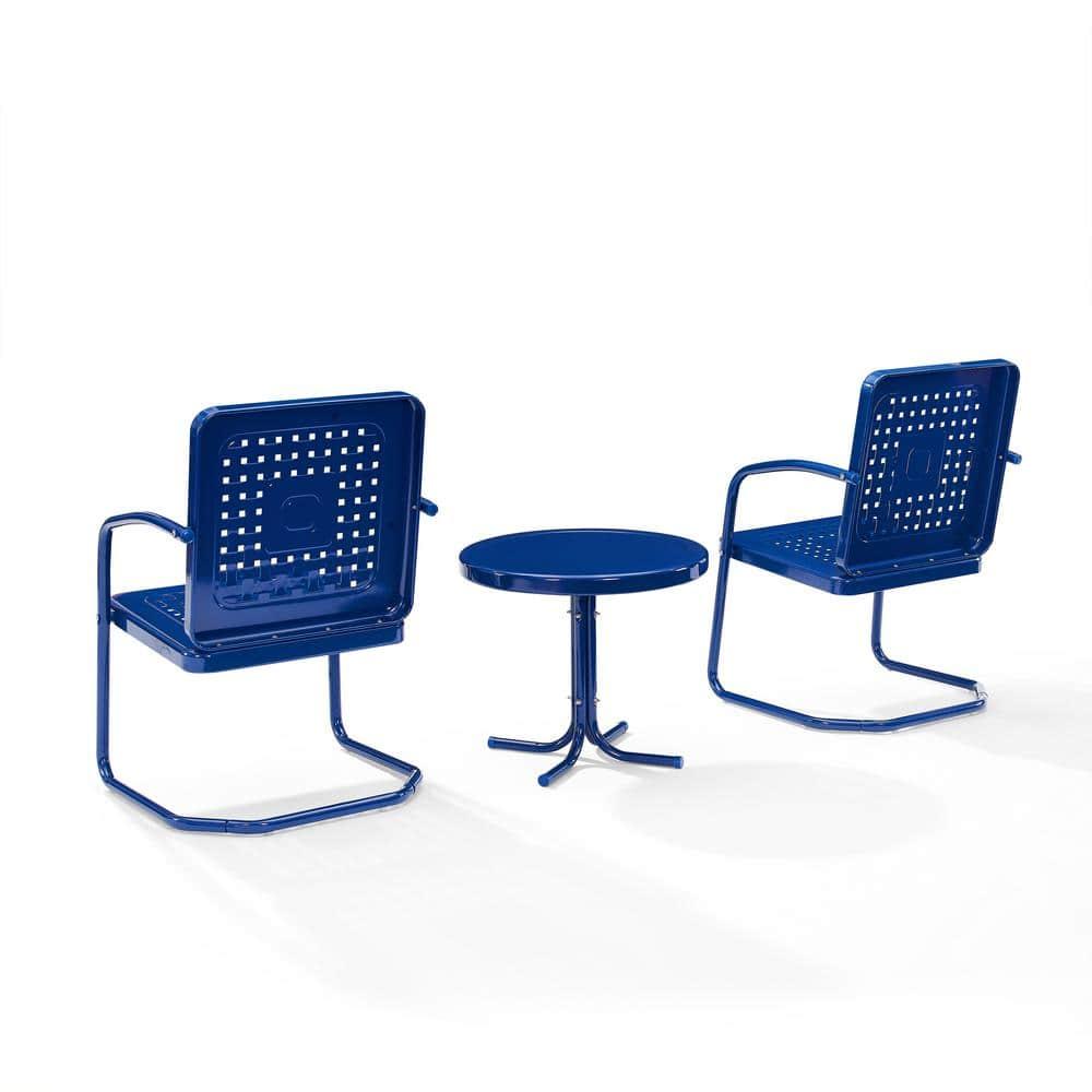 Crosley Furniture Bates 3 Piece Outdoor Metal Chair Set in Navy