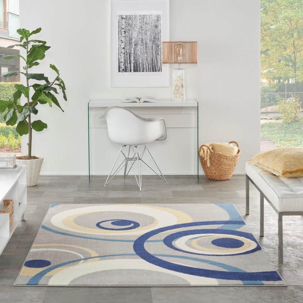 Nourison Grafix 5'3" x 7'3" (5' x 7') Grey Area Rug Retro Contemporary Geometric by Nourison