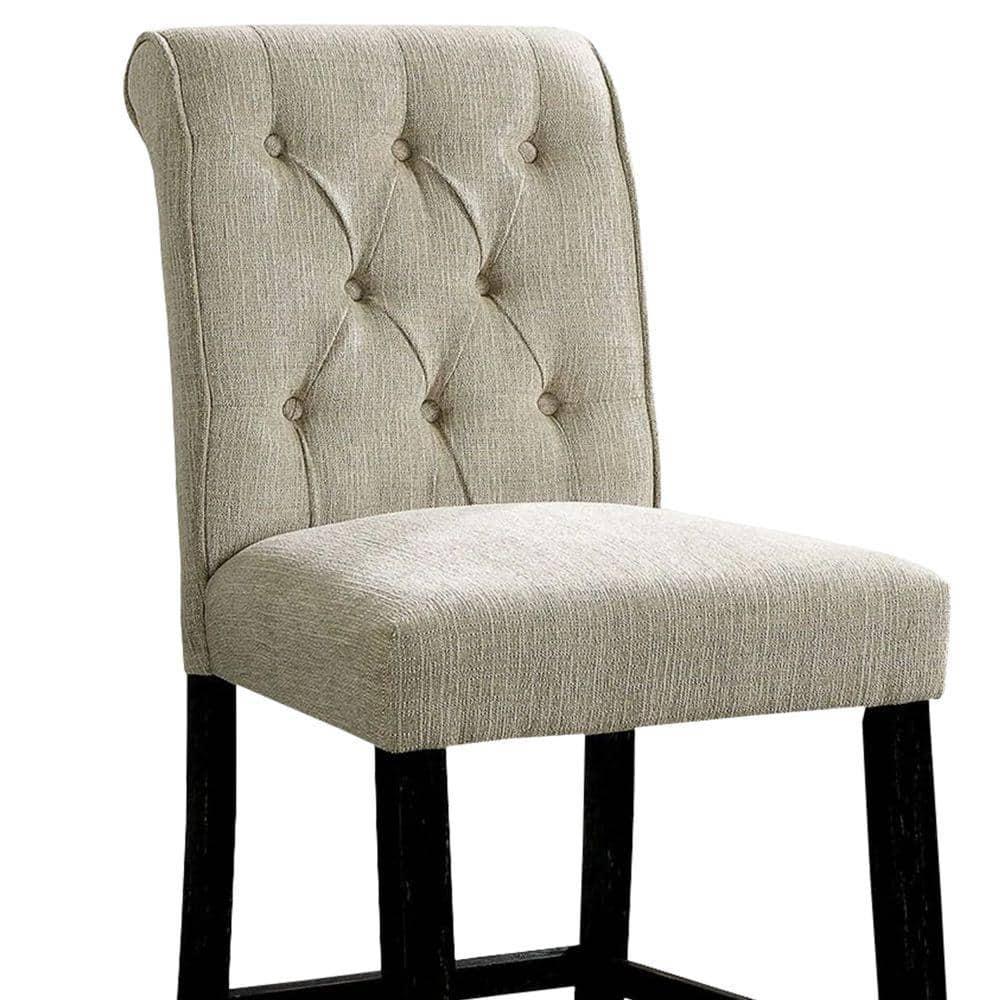 Wooden Fabric Upholstered Counter Height Chair in Ivory And Black in Pack Of Two