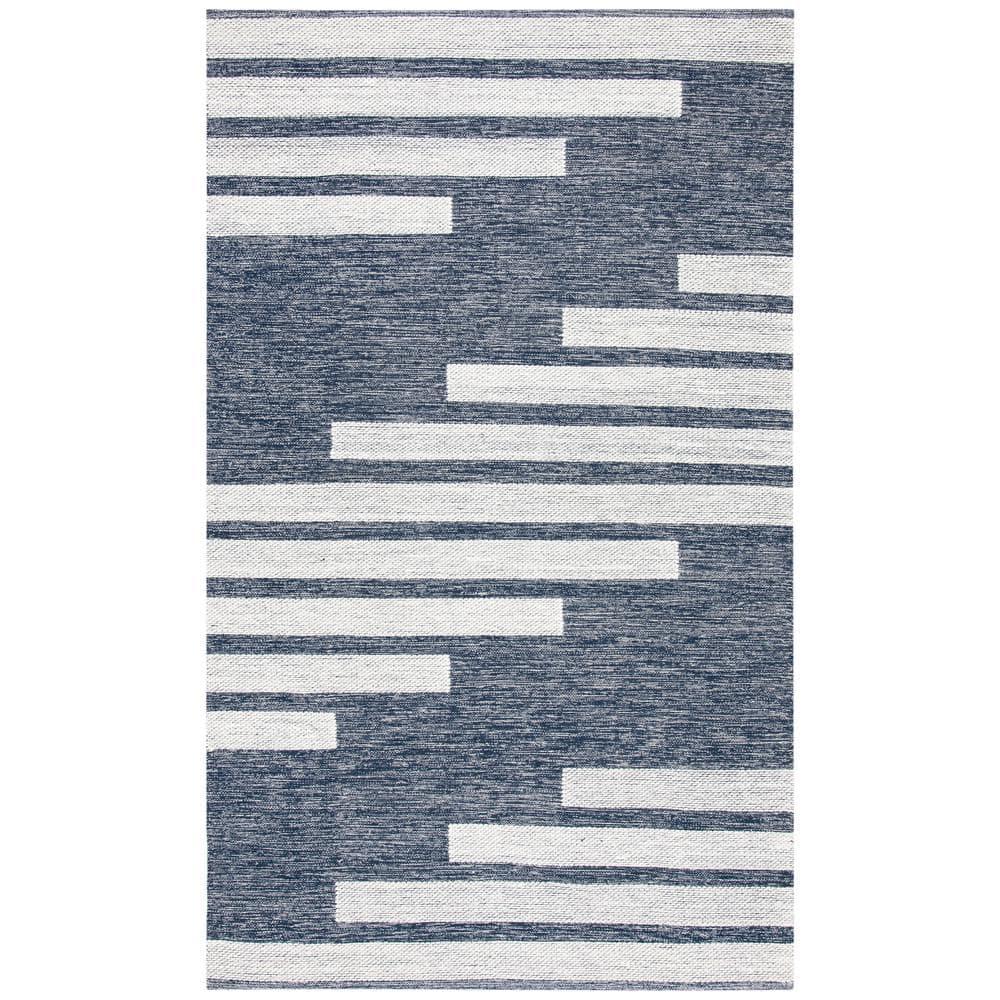 Striped Kilim STK514 Hand Woven Area Rug - Navy/Ivory - 8'x10' - Safavieh.