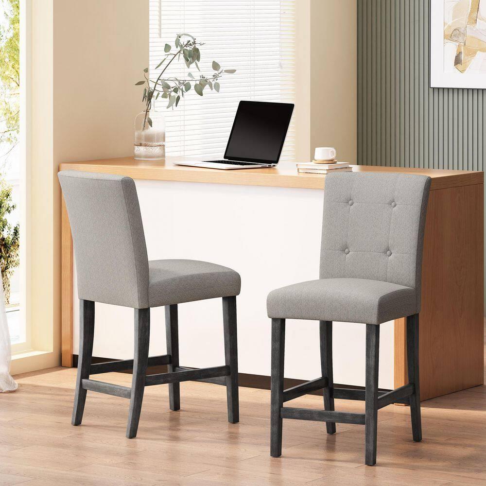 Noble House Darke Fabric Button Tufted Counter Stools, Set of 2, Light Gray and Gray