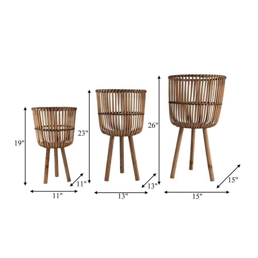 Set of 3 26"/22"/19" Bamboo Footed Planters Natural - Sagebrook Home