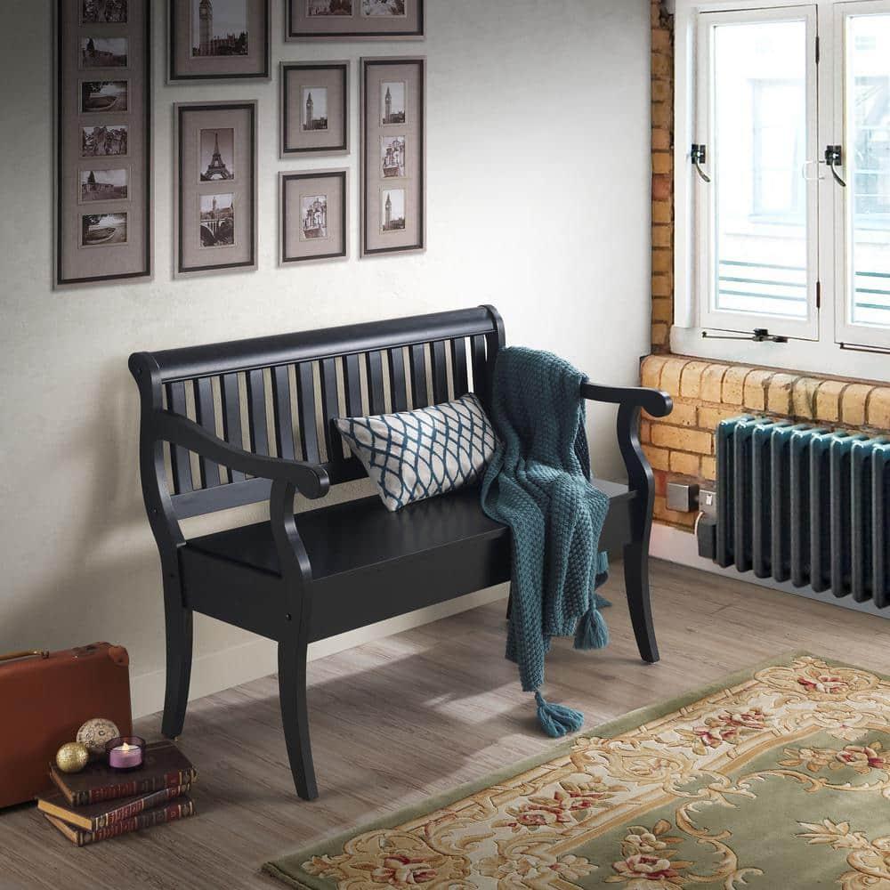 Carolina Living Martha Storage Bench Antique Black: Hardwood, Unupholstered, 2-Person Seating