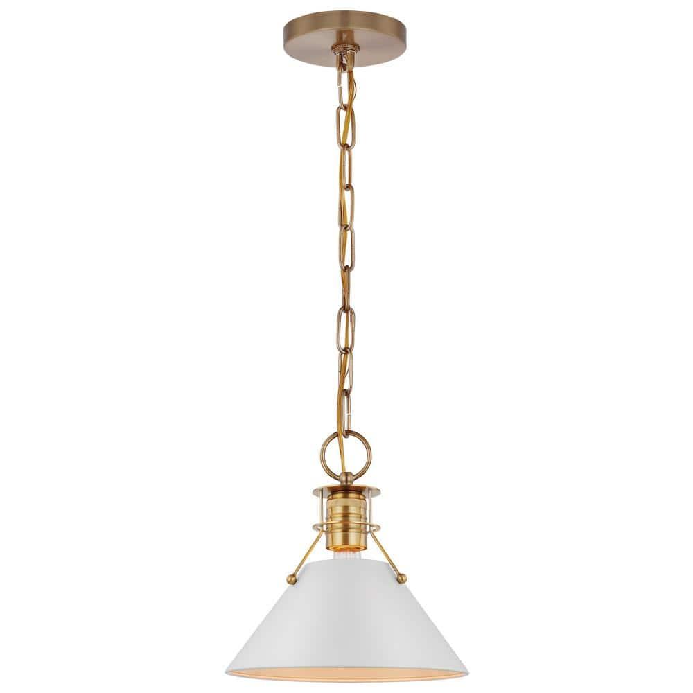 Outpost Large Matte White & Burnished Brass Cone Pendant Light