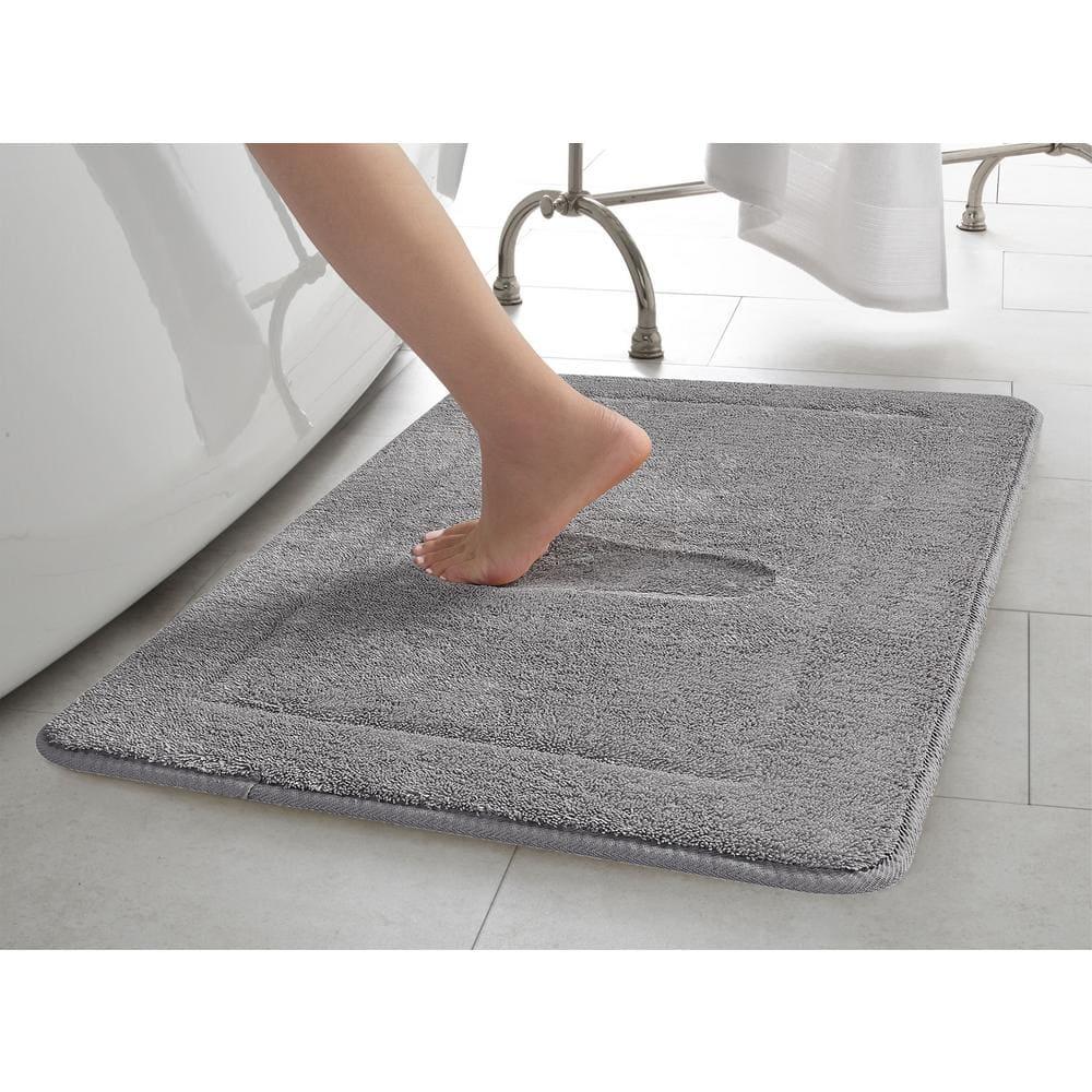 Terry Bath Mats, Set of 2 Memory Foam Bath Rugs, Non-Slip, 100% Polyester, Premium Bathroom Decor, Machine Washable, Measures 17 in. x 24 in. / 20 in. x 32 in., Light Gray