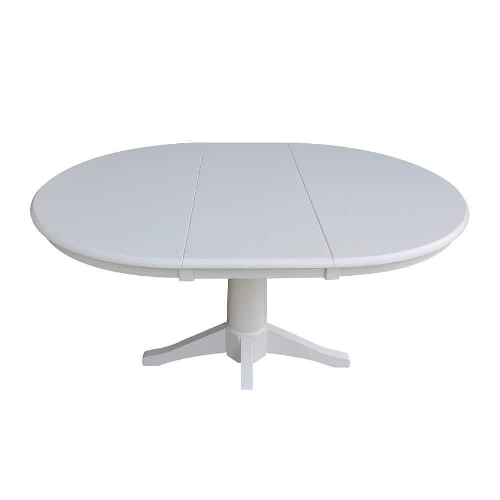 36" Magnolia Round Top Dining Table with 12" Leaf White - International Concepts: Hardwood Pedestal, Seats 4