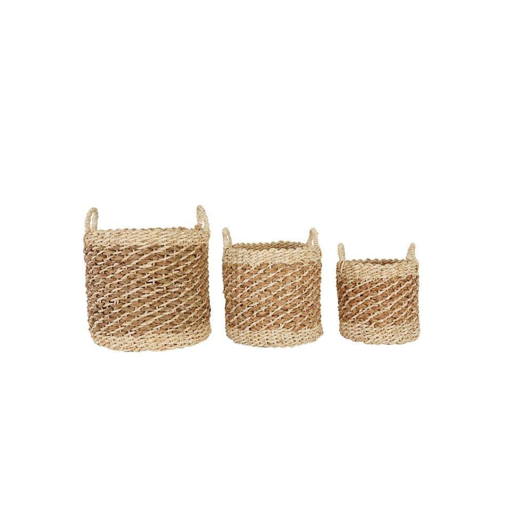 Coastal Wicker Basket With Handles - Set of 3