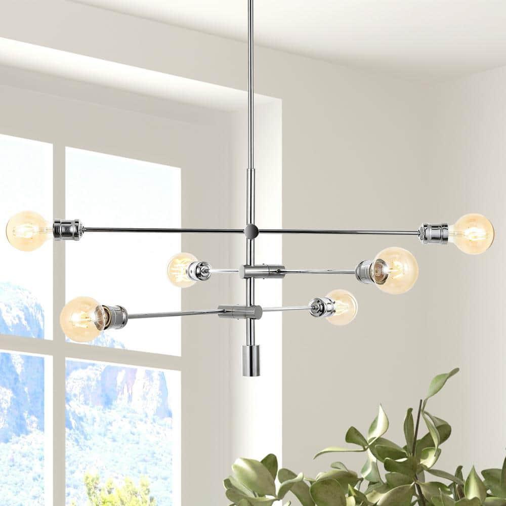 Atlas 36" 6-Light Modern Vintage Iron Arm-Adjustable LED Chandelier, Chrome