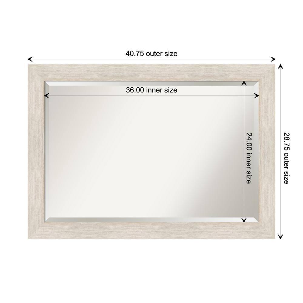 Amanti Art Beveled Wood Bathroom Wall Mirror - Hardwood Whitewash Frame - Hardwood White Wash Outer Size: 41 x 29 in