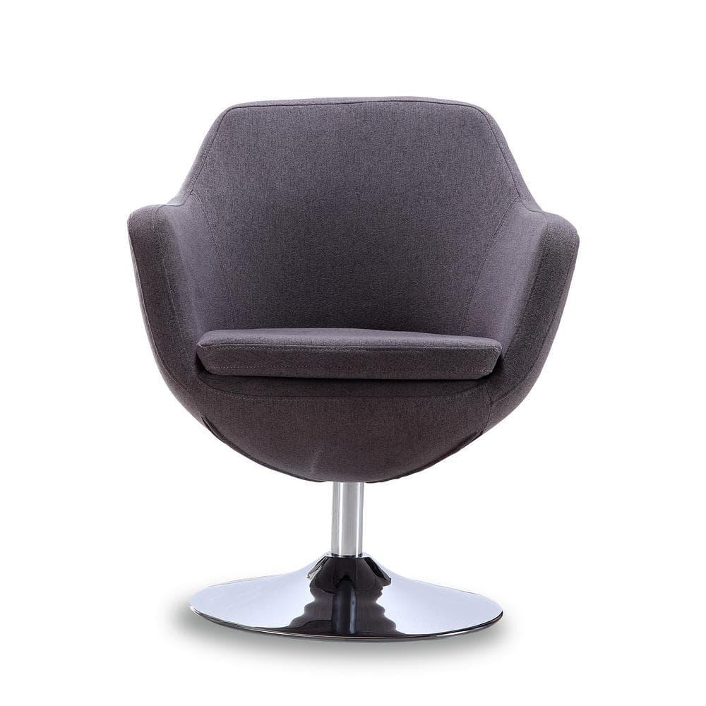 Caisson Twill Swivel Accent Chair Gray - Manhattan Comfort: Polished Chrome Base, Removable Cushion