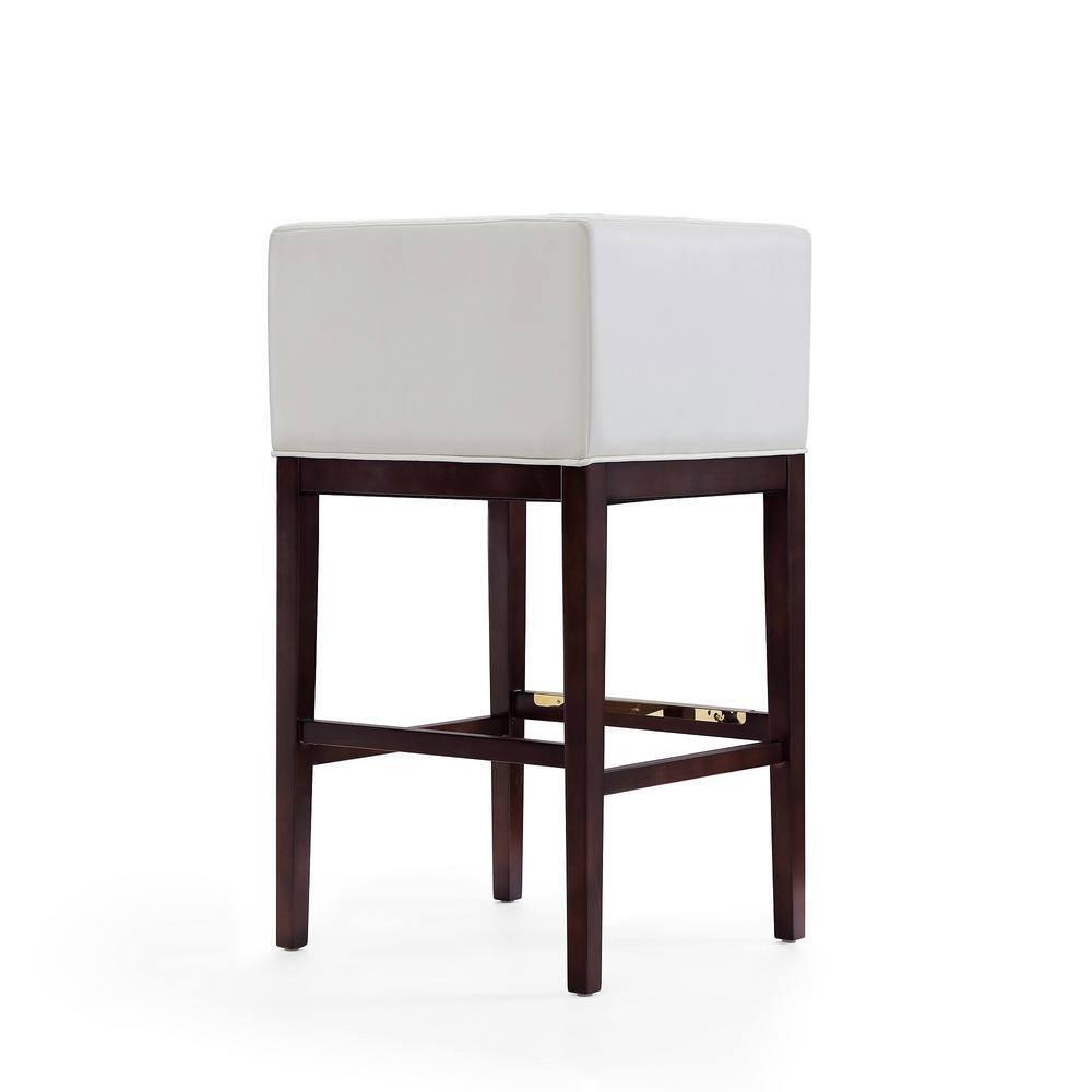 Kingsley Upholstered Beech Wood Barstool Ivory - Manhattan Comfort: Faux Leather, Low Back, Armrest, Footrest