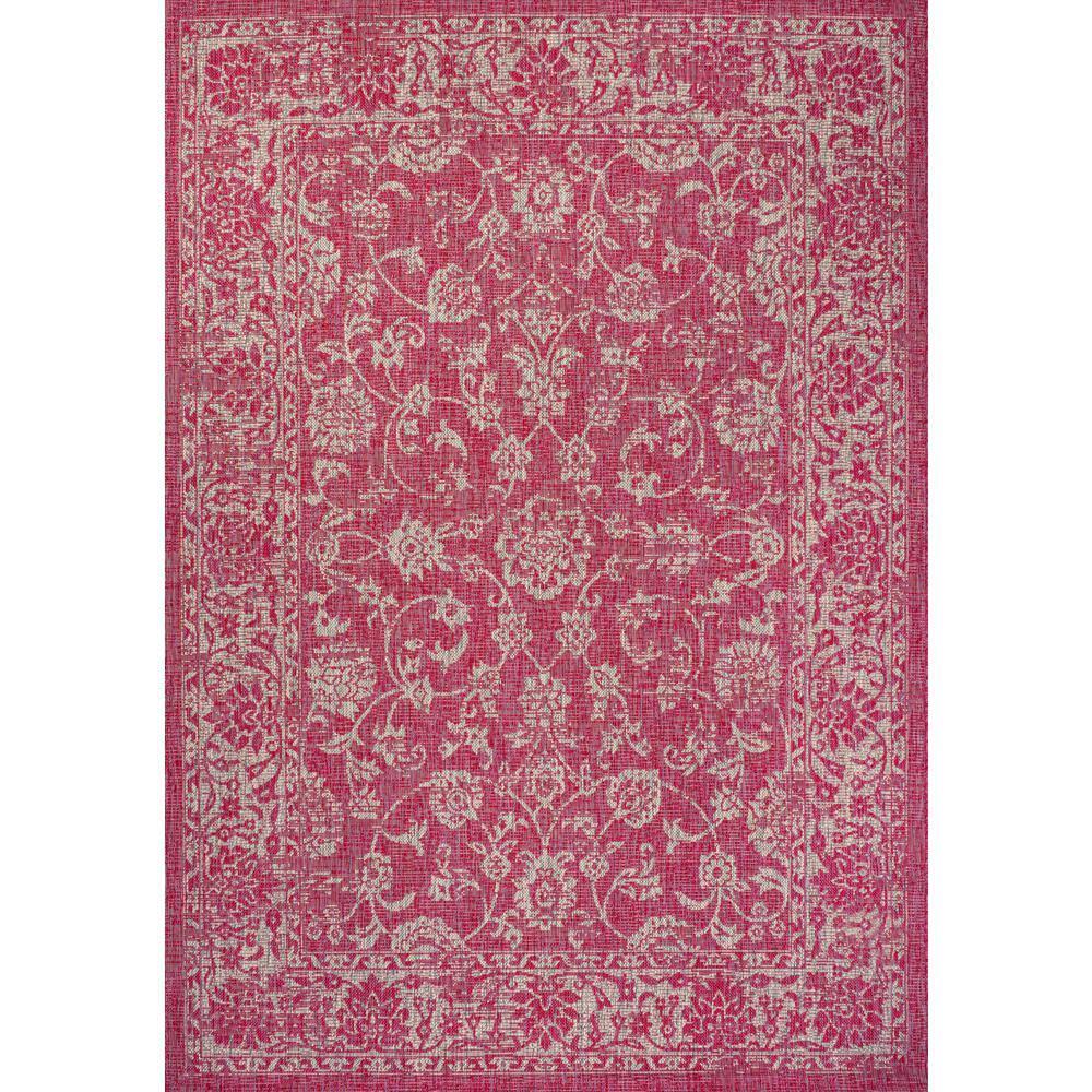 9' x 12' Tela Bohemian Textured Weave Floral Indoor/Outdoor Area Rug, Fuchsia/Light Gray - JONATHAN Y