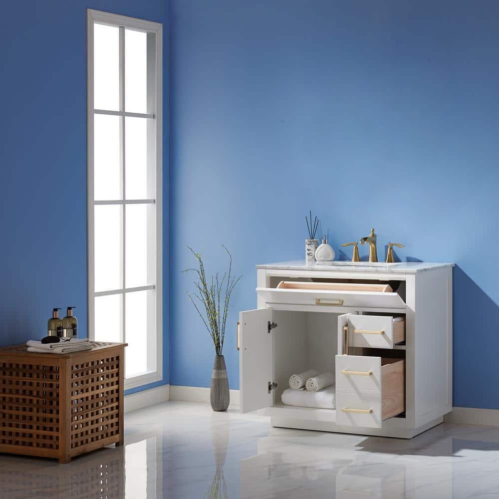 Ivy 36" Marble Countertop Single Vanity w/o Mirror White