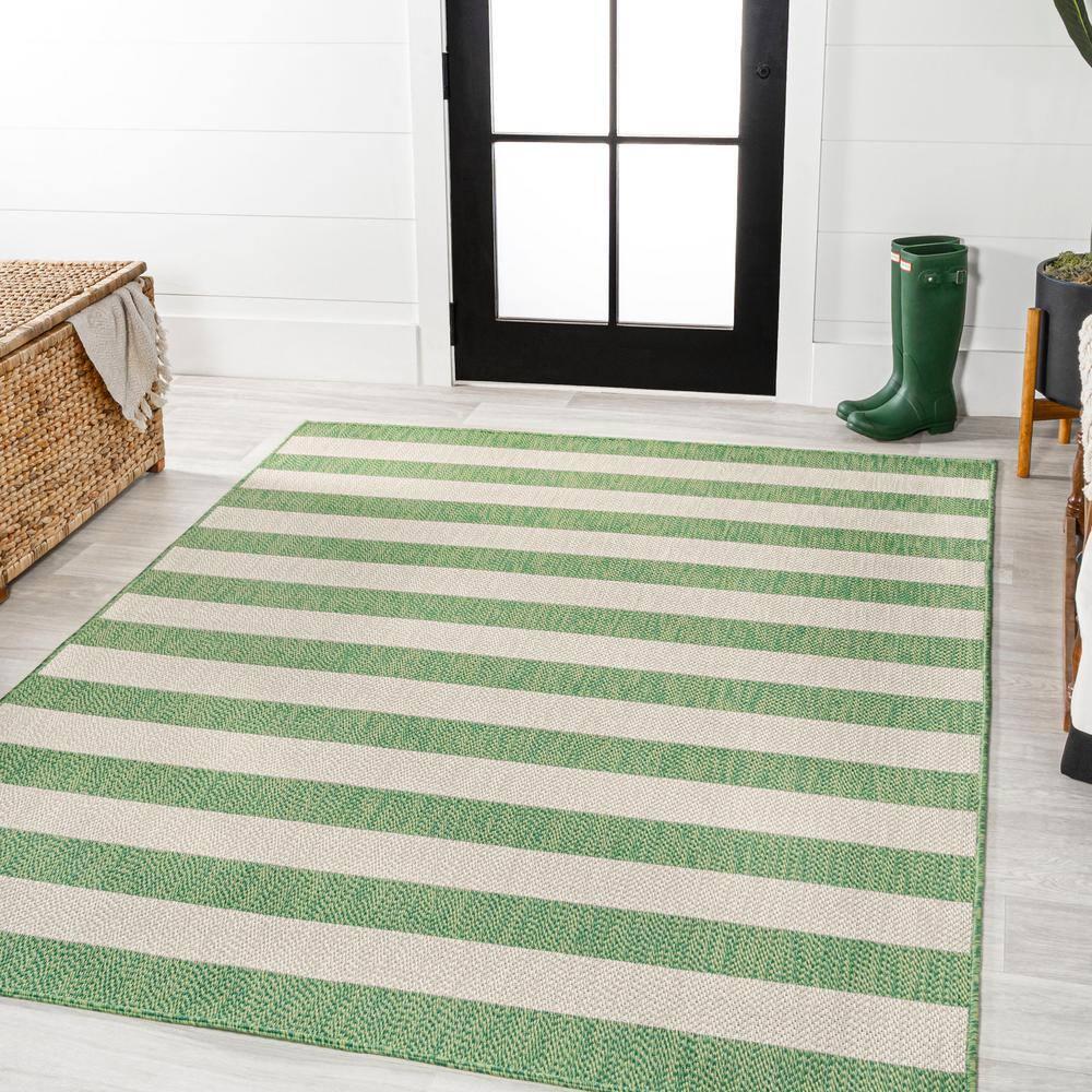 4' x 6' Negril Two-Tone Wide Stripe Indoor/Outdoor Area Rug, Green/Cream - JONATHAN Y