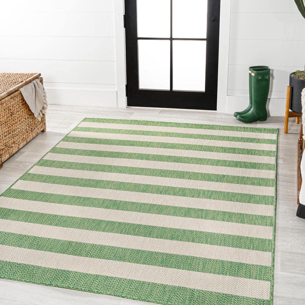 5' x 8' Negril Two-Tone Wide Stripe Indoor/Outdoor Area Rug, Green/Cream - JONATHAN Y