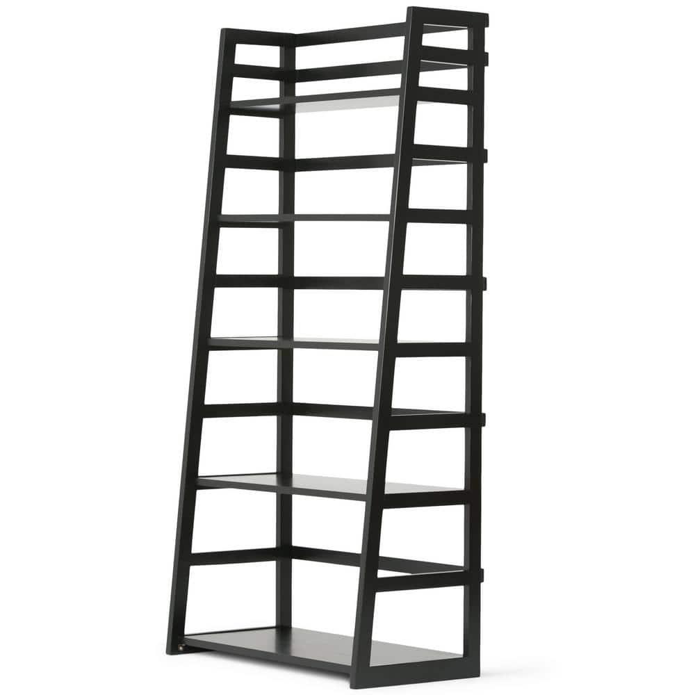Simpli Home Acadian 30"W Solid Wood 5 Shelf Ladder Bookcase with Open Shelves