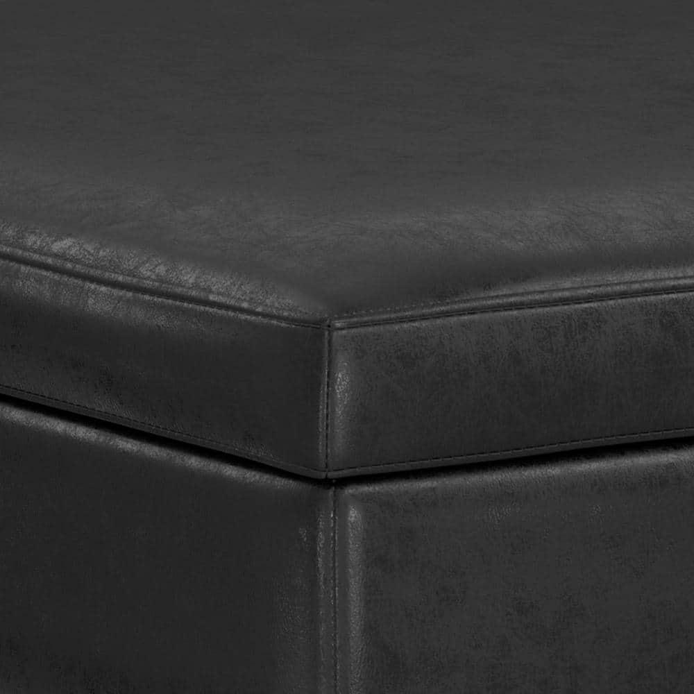 Simpli Home Owen 40"W XL Upholstered Square Coffee Table Storage Ottoman with Lift Top and Solid Wood Legs