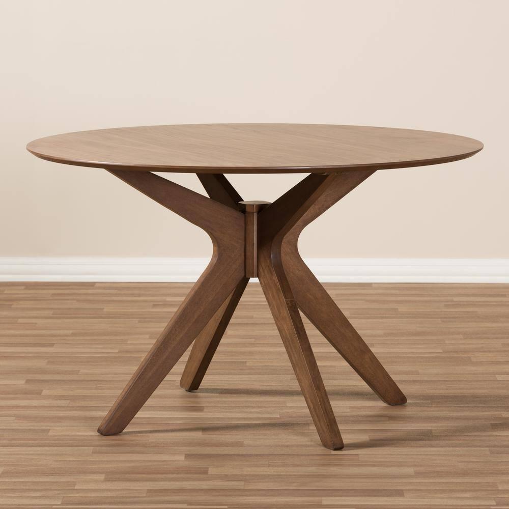 Baxton Studio Monte Mid-Century Modern Wood Finish 47" Round Dining Table Walnut Brown: Hardwood, Seats 4
